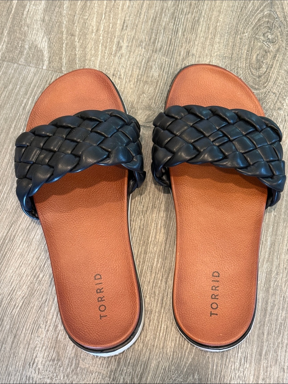 torrid Black Braided Slide Sandals with Tan Footbed